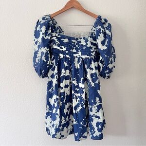 Abercrombie Emerson Poplin Puff Sleeve Dress Blue Floral Sz S NWT